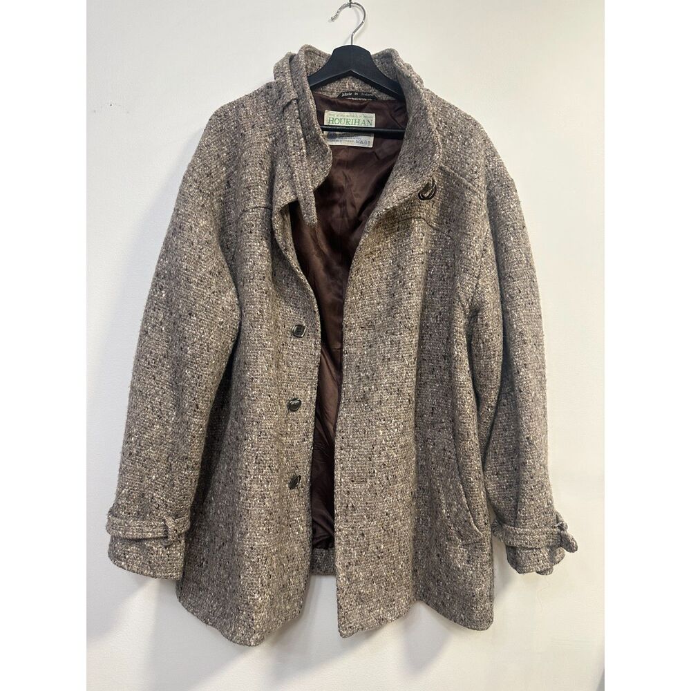 Vintage Jimmy Hourihan Dublin Donegal Tweed Wool Walking Jacket Brown Fleck Sz L